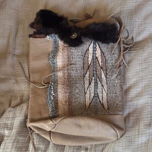 Native American mink fur Tan and Brown Fringe Bag
